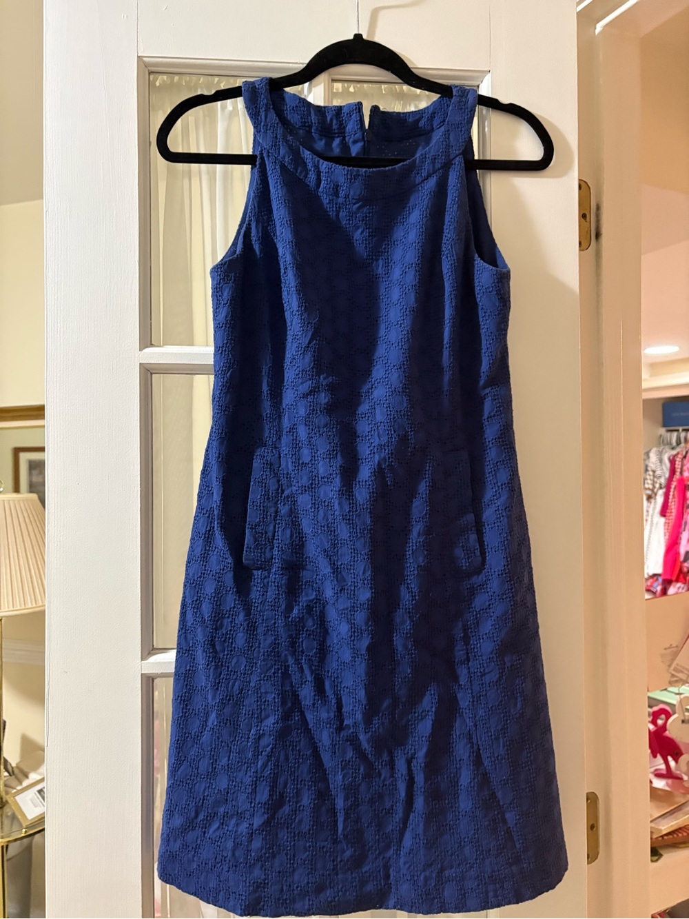 Talbots Petites Sleeveless Eyelit A-Line Dress - Royal Blue